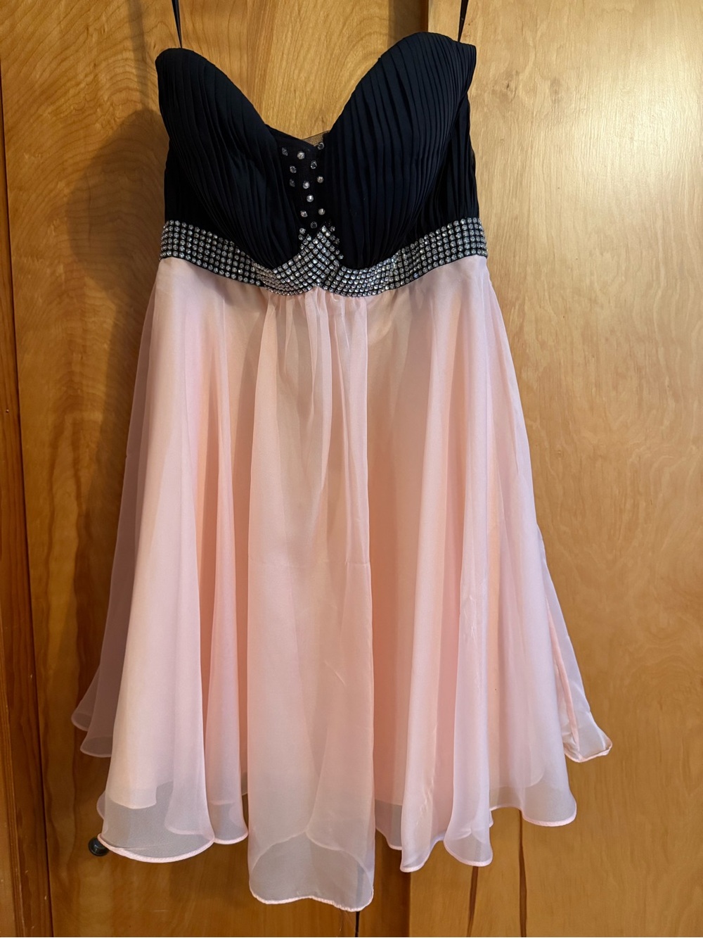 Juniors Black and Light Pink Party Dress with Embellished Waist